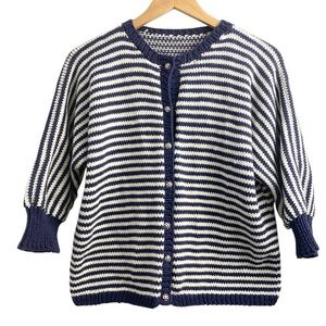 Navy and White Striped Women's Sweater